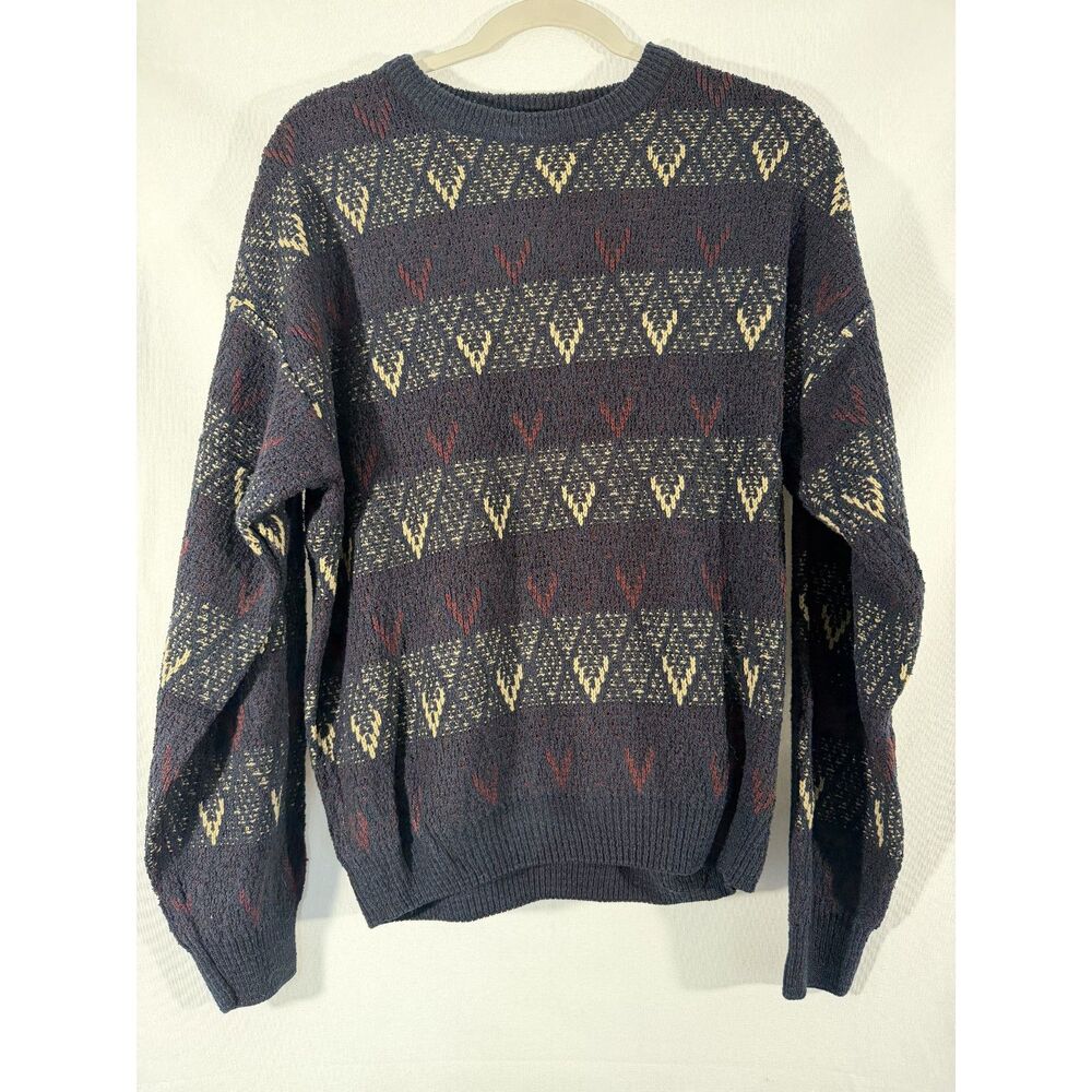 Jantzen Men's L Navy Burgundy Geometric Grandpa Sweater Made in Korea